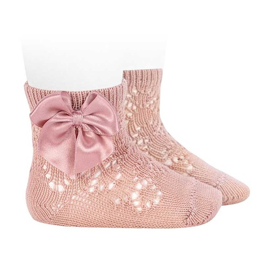 Condor | Kousen Perle Geometric Openwork Socks with Satin Bow Old Rose