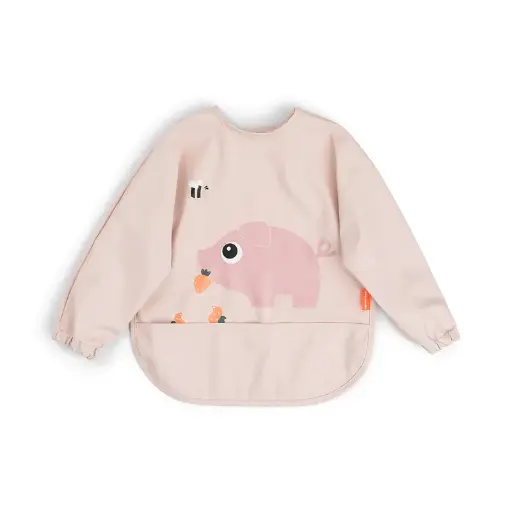 [548996] Done by Deer | Slabbetje Tiny Farm Powder Varken Sleeved Pocket Bib met Mouwen Roze