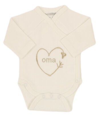 [550773] PetitVillain | Geboortebody Oma Hartje Lange Mouw Ecru M50-62