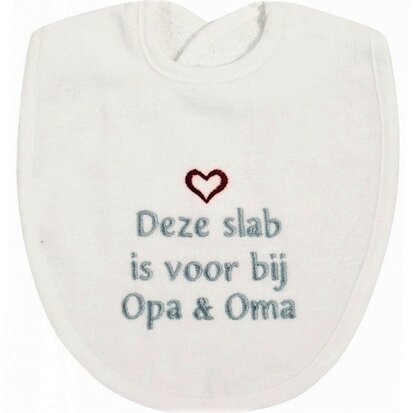 [550797] Petit Villain | Slabbetje Deze Slab is vr Bij Oma en Opa Badstof Wit/Grijs 25x34cm