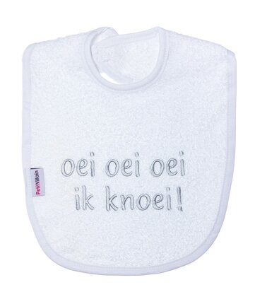 [550798] PetitVillain | Slabbetje Oei Oei Ik Knoei Badstof Wit/Grijs 25x34cm