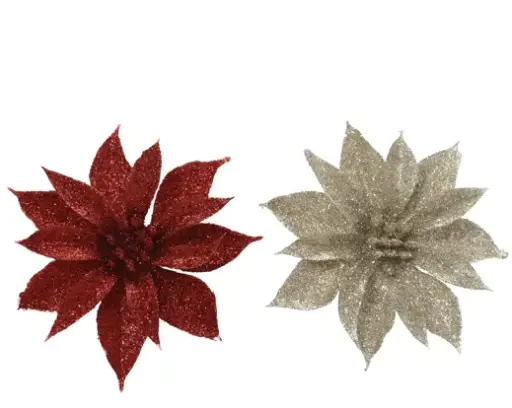 [551147] Decoris | Sierbloem op Clip Poinsetta Rood/Goud Ø8cm Assortiment 