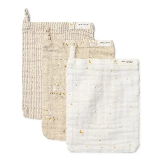 [551221] Little Dutch | Washandje Little Goose Wit/Ecru 3-pack