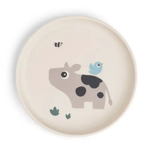[551268] Done by Deer | Plat Bord Tiny Farm Rond Koe/Vogel Sand 