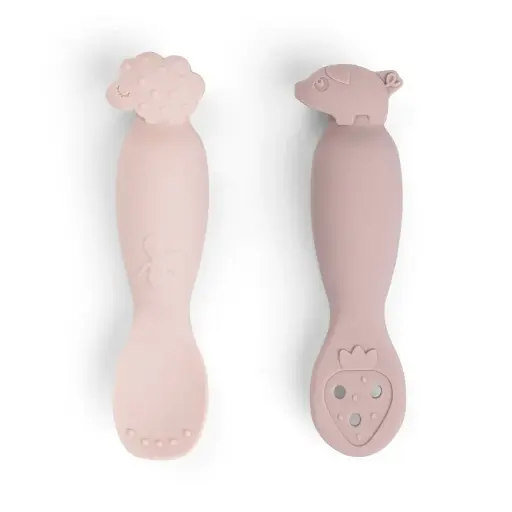 [551635] Done By Deer | Lepel Tiny Farm Powder Learning Spoon Roze 2-pack