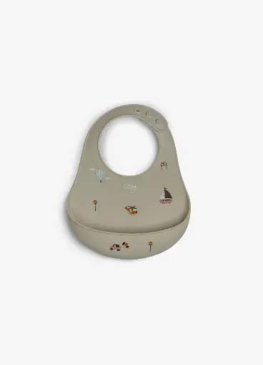 [551707] Citron | Slabbetje Vehicles Siliconen Met Kruimelvanger Ecru All Over Auto