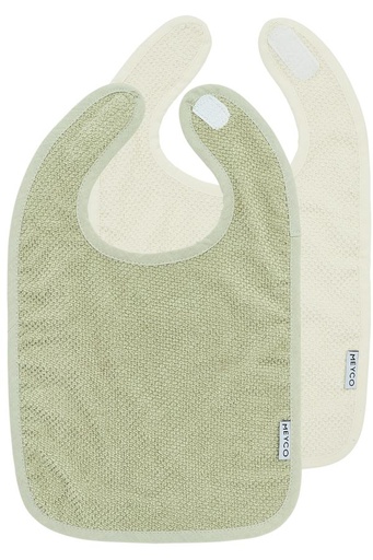 [552111] Meyco | Slabbetje Popcorn Badstof Natural/Soft Olive Ecru/Groen 2-pack