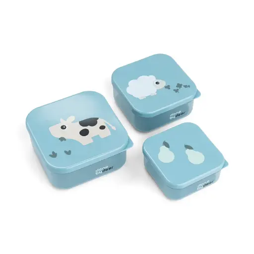 [552327] Done by Deer | Bewaarpotje Snack Box Set Tiny Farm Blue  3-pack