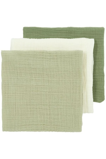 [552677] Meyco | Tetra Doek Pre-Washed Natural/Soft Olive/Olive Green Ecru/Groen 70x70cm 3-pack