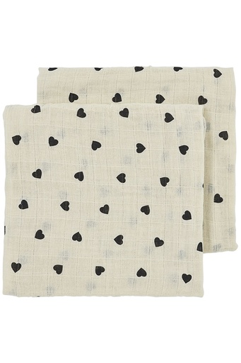 [553251] Meyco | Tetra Doek Sweet Heart Soft Sand/Black Ecru/Zwart 70x70cm 2-pack