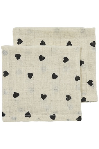 [553263] Meyco | Monddoekje Sweet Heart Pre-Washed Hydrofiel Soft Sand/Black 30x30cm 2-pack