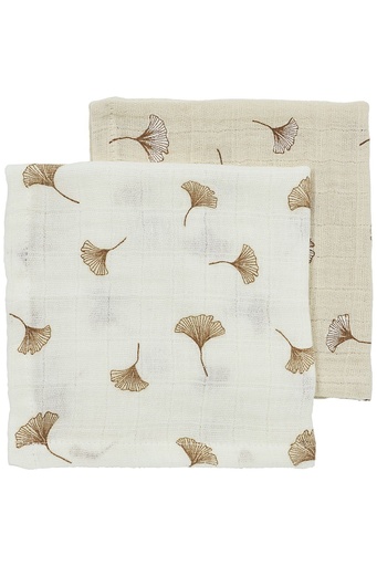 [553268] Meyco | Monddoekje Ginkgo Pre-Washed Hydrofiel Offwhite/Soft Sand 30x30cm 2-pack