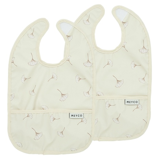 [553279] Meyco | Slabbetje Ginkgo met Kruimelvanger Soft Sand Ecru 2-pack