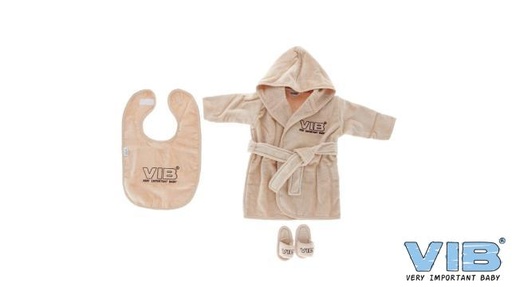 [553917] VIB | Giftset VIB Badjas M62-68/Slabbetje/Slippers Beige
