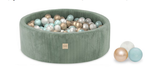 [553972] Plush Nest | Ballenbad Green Corduroy Rond 200 Ballen Pearl/Pearl Mint/Gold 90x30cm