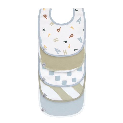 [554303] Laessig | Slabbetje Happy Fruits Light Blue/Light Khaki Value Pack 5-pack