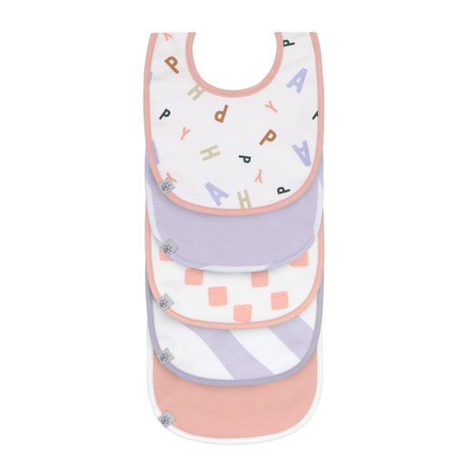 [554304] Laessig | Slabbetje Happy Fruits Peach/Pastel Lilac Value Pack Waterdicht 5-pack