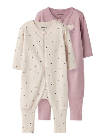 Name it | Kruippak Girls Zip Heart Summer Sand/Deauville Mauve 2-pack