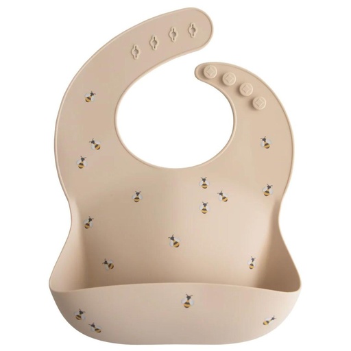 [555066] Mushie | Slabbetje met Kruimelvanger Bees Silicone Ecru