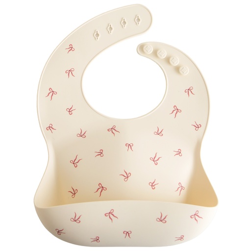 [557638] Mushie | Slabbetje met Kruimelvanger Bows Siliconen Ecru/Roze