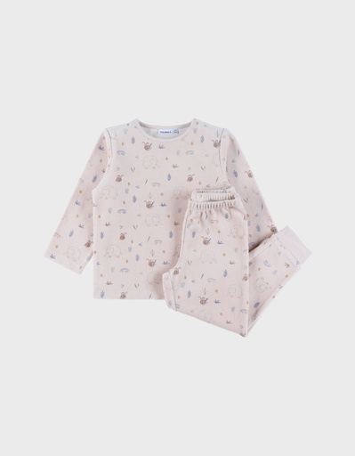 Noukies | Pyjama Jungle Fluweel Beige 2-delig