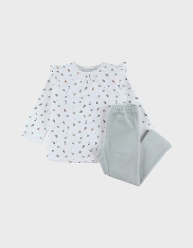 Noukies | Pyjama Lovely Bird Fluweel All over Bloemen 2-delig
