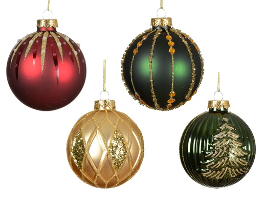 [559585] Kaemingk | Kerstbal Glas Assortiment Rood/Groen/Goud Ø8cm