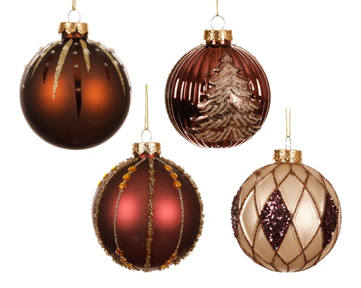 [559591] Kaemingk | Kerstbal Glas Assortiment Bruin/Ecru Ø8cm