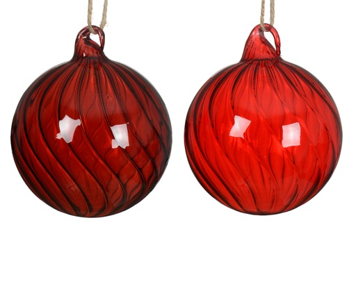 [559671] Decoris | Kerstbal Glas Clear Swirl Rood Ø10cm Assortiment 