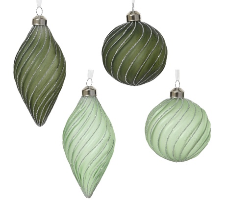 [559689] Kaemingk | Kerstbal Glas Assortiment Groen/Zilver Ø8cm