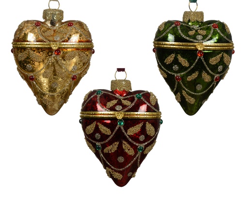 [559699] Kaemingk | Hangfiguur Glas Assortiment Hart Goud/Groen/Rood 