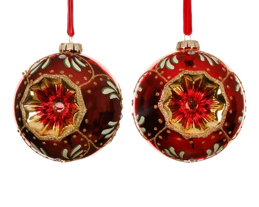 [559706] Decoris | Kerstbal Glas Sparkles in Middle Rood/Goud Ø10cm Assortiment