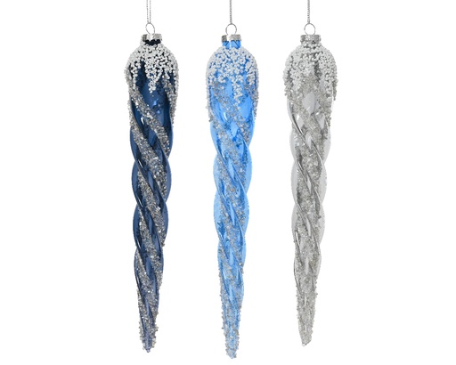 [559756] Kaemingk | Hangfiguur Glas Assortiment Ijspegel Blauw/Zilver