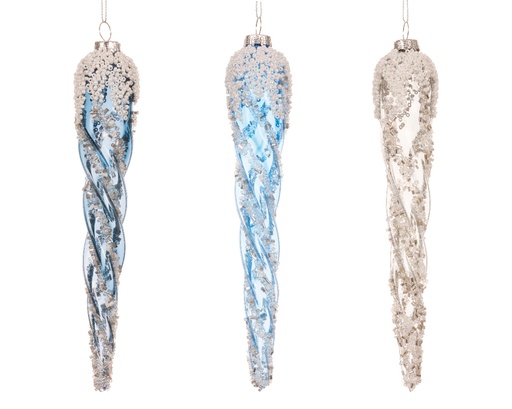 [559763] Kaemingk | Hangfiguur Glas Assortiment Ijspegel Ziver/Blauw