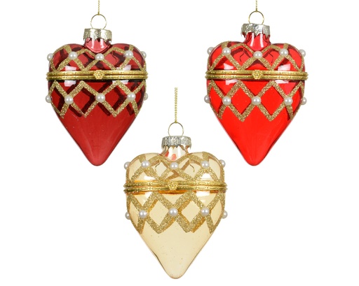 [559784] Kaemingk | Hangfiguur Glas Assortiment Hart Rood/Ecru  