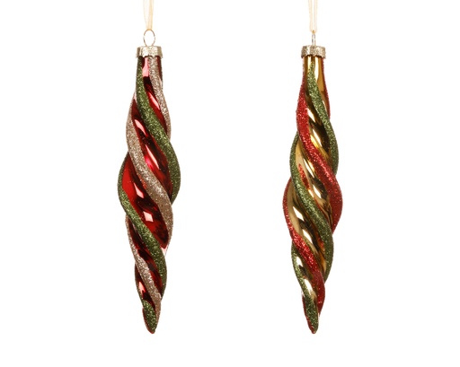 [559802] Kaemingk | Hangfiguur Glas Assortiment  Ornament Groen/Rood/Goud