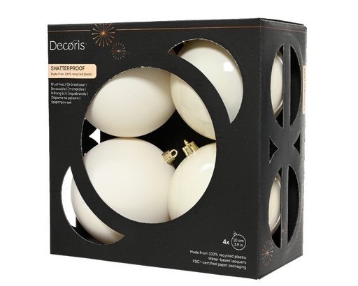 [559851] Kaemingk | Kerstbal Polystyreen Mix Wolwit Ø10cm 4-pack