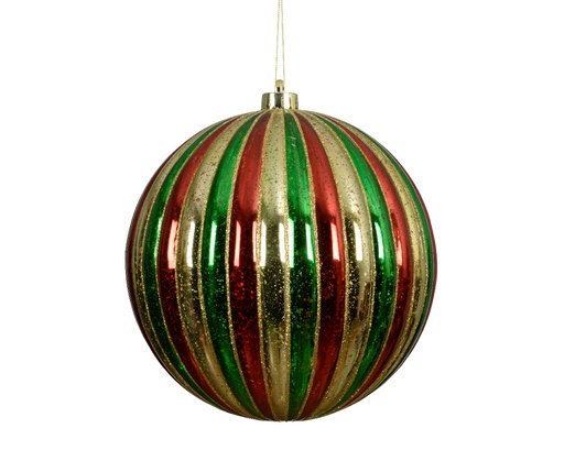 [560053] Kaemingk | Kerstbal Polystyreen Gestreept Rood/Groen/Goud Ø20cm