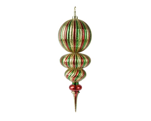 [560060] Kaemingk | Hangfiguur Polystyreen Ornament Gestreept Rood/Groen/Goud 