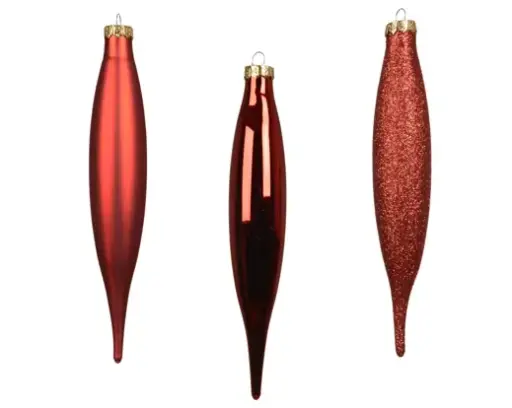[560126] Decoris | Hangfiguur Glas Mix Ijspegel Kerstrood Ø2,5x14,5cm 3-pack