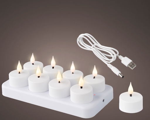 [560522] Lumineo | Kaars Theelicht Led Oplaadbaar Set van 8