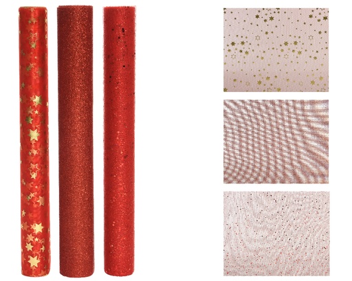 [560786] Kaemingk | Decoratie Stof Organza Mesh Assortiment Rood/Goud