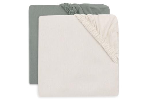 [561425] Jollein | Hoeslaken Sea Green/Ivory Jersey Groen/Ecru  60x120cm 2-pack