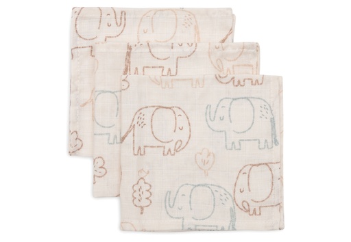 [561502] Jollein | Monddoekje Elephant Tales Tetra Ecru 31x31cm 3-pack