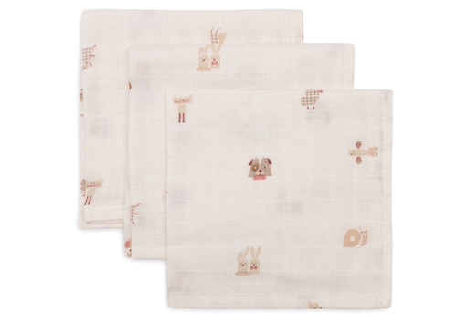 [561503] Jollein | Monddoekje Animal Friends Tetra Ecru 31x31cm 3-pack