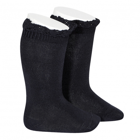 Condor | Kousen met Kanten Boord Navy Blue