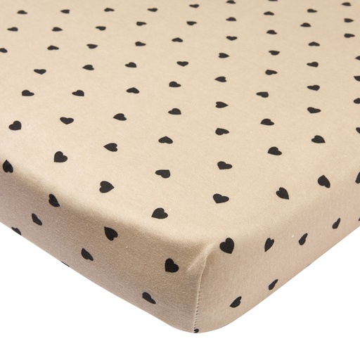 [564071] Meyco | Hoeslaken Sweet Heart Jersey Sand/Black 75x95cm 