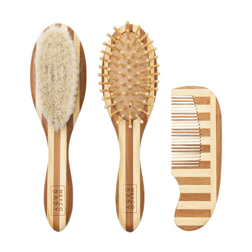 [564084] Meyco | Borstel en Kam Bamboe/Geitenhaar Naturel/Walnoot 3-delig