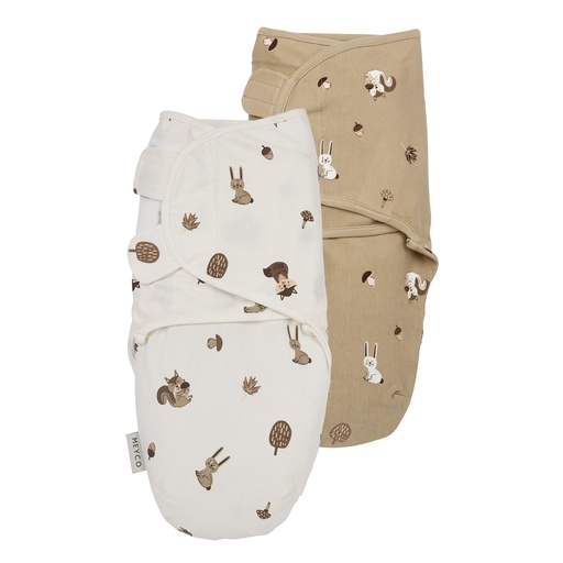 [564139] Meyco | Inbakeren Forest Animal Swaddle 1.0TOG Sand 0-3m 2-pack
