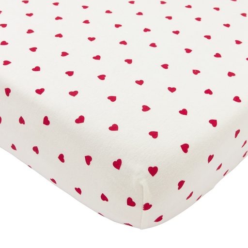[564148] Meyco | Hoeslaken Sweet Heart Jersey Wit/Rood 70x140/150cm